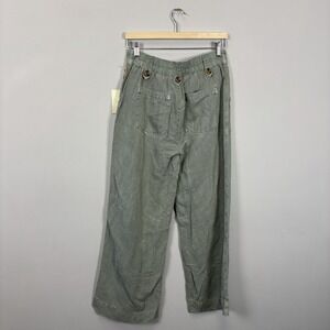 Cynthia Rowley Women Green Linen Lyocell Wide Leg Button Front Pants Size 6
